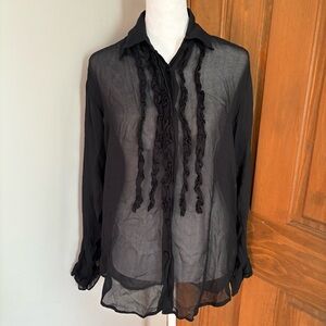 Vintage 90s Betsey Johnson P Small Black Sheer Top Shirt Blouse Goth Witch FLAWS